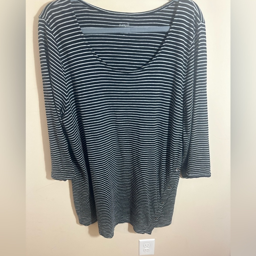 Pure J Jill Shirt Black And Grey Stiped Tunic-  XL